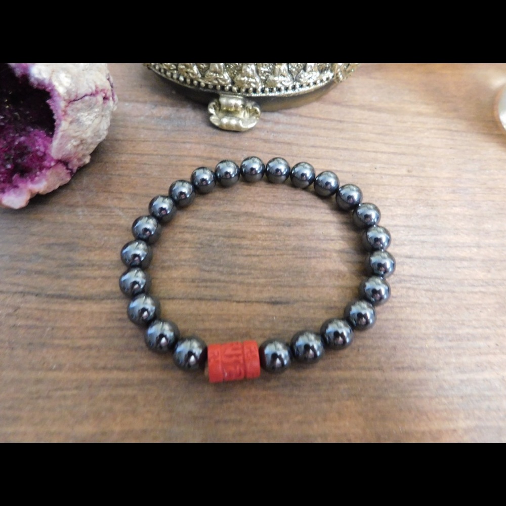 Hematite Stone Bracelet-Cinnabar Bead/Custom Made